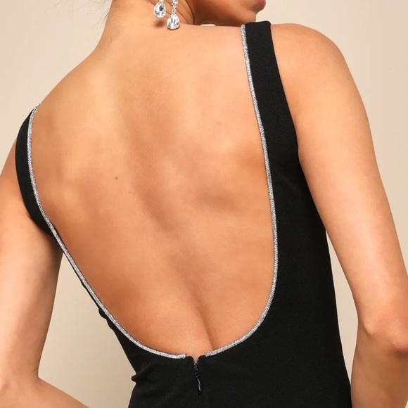 NWT Timeless Poise Black Rhinestone Square Neck Backless Maxi Dress - Picture 5 of 10